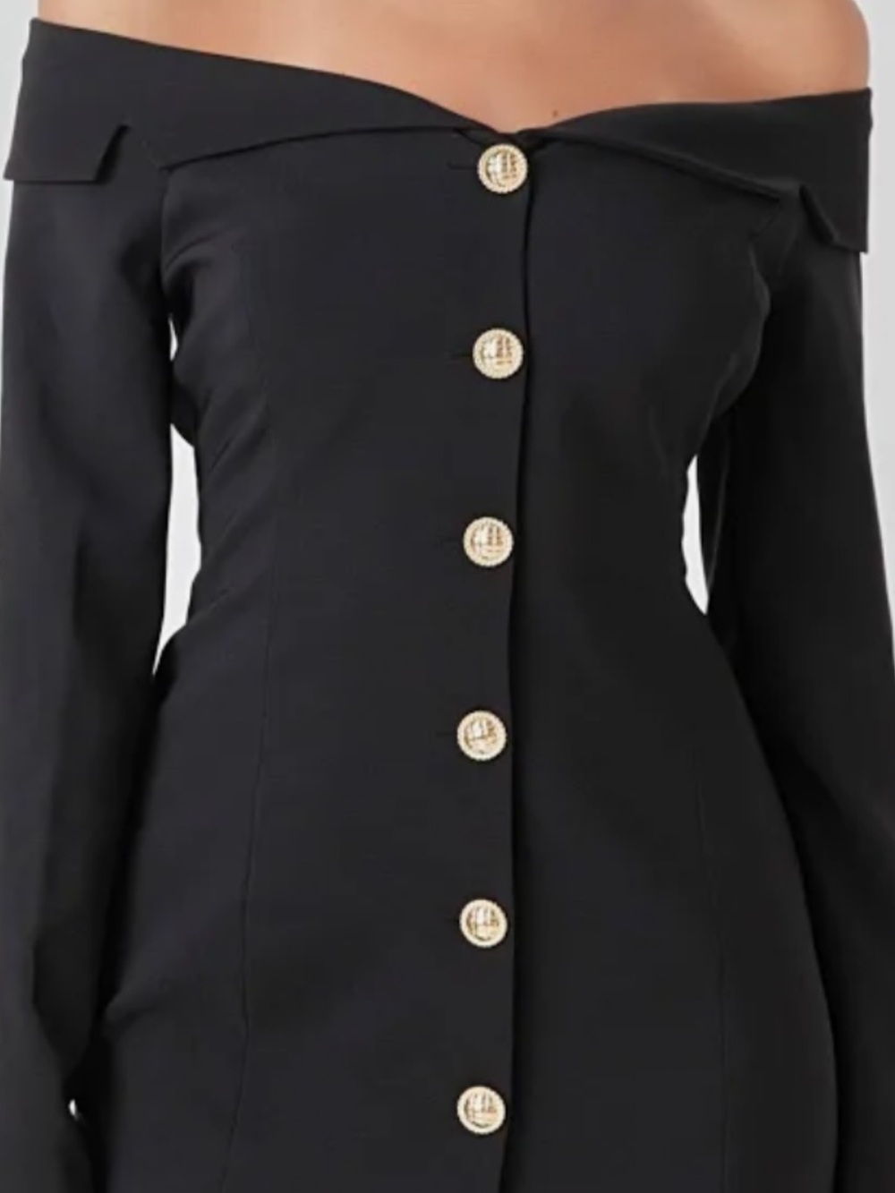Off-Shoulder Black Button-Front off shoulder dress - ENDLESS ROSE